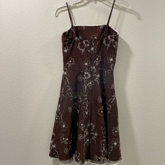 STEPPIN' OUT VTG Embroidery, Sequin Spaghetti Strap Party Dress, Brown/Ivory - S - Picture 2 of 11